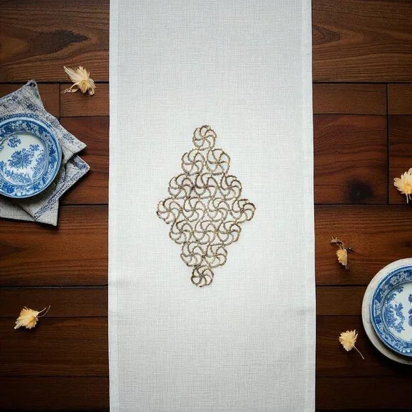 Antique Tatted Tan Centerpiece Doily With Pinwheel Design 19"x12" Handmade Event - Picture 1 of 7